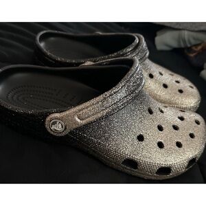 NWOT Black to Gold gradient glitter crocs